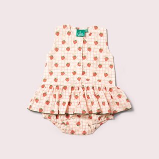 Little Green Radicals Organic Cotton Strawberry Days Ruffle Romper Bodysuit