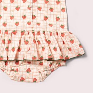 Little Green Radicals Organic Cotton Strawberry Days Ruffle Romper Bodysuit