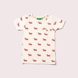 Little Green Radicals Cream Sausage Dog Print T-Shirt by Little Green Radicals
