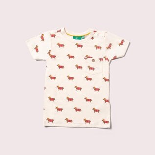 Little Green Radicals Cream Sausage Dog Print T-Shirt by Little Green Radicals