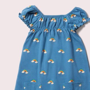 Little Green Radicals Organic Cotton Blue Rainbows Frill Dress by Little Green Radicals