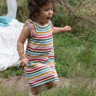 Little Green Radicals Organic Cotton Rainbow Stripe Pocket Play Days Dress by Little Green Radicals