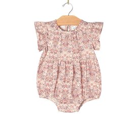 Flutter Short Sleeve Bubble Romper Spring Bouquet Print
