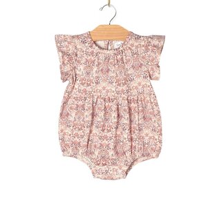 Flutter Short Sleeve Bubble Romper Spring Bouquet Print
