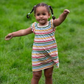 Little Green Radicals Organic Cotton Rainbow Stripe Pocket Play Days Dress by Little Green Radicals