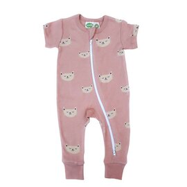 Parade Pink Cats Print Short Sleeve Zip Romper by Parade