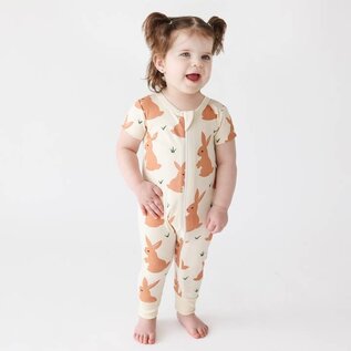 Parade Brown Bunnies Print Short Sleeve Zip Romper by Parade