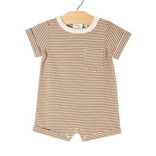 City Mouse Studio Toffee Stripe Short Sleeve Baby Romper by City Mouse Studio