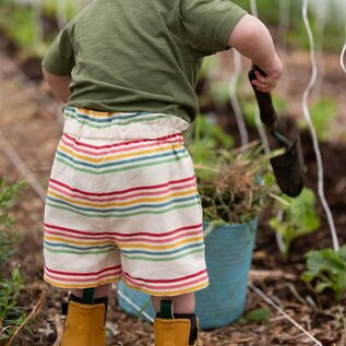 Little Green Radicals Cream Rainbow Striped By the Sea Twill Shorts