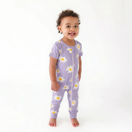 Parade Big Daisies Print Short Sleeve Zip Romper by Parade