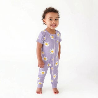 Parade Big Daisies Print Short Sleeve Zip Romper by Parade