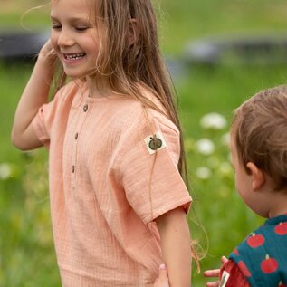 Little Green Radicals Coral Pink Short Sleeved Henley Shirt