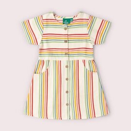 Little Green Radicals Cream Rainbow Button Short Sleeve Dress by Little Green Radicals