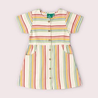 Little Green Radicals Cream Rainbow Button Short Sleeve Dress by Little Green Radicals