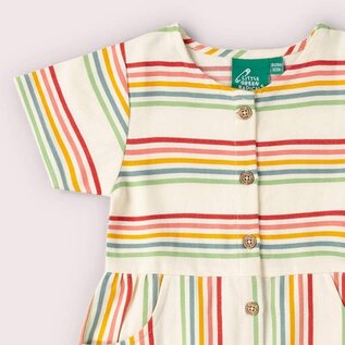 Little Green Radicals Cream Rainbow Button Short Sleeve Dress by Little Green Radicals