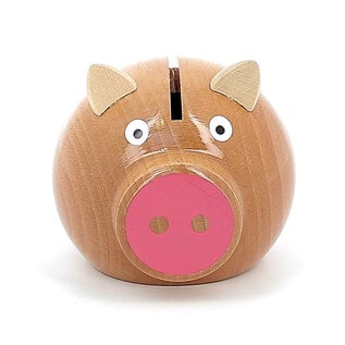 Vilac Wooden Natural + Pink Piggy Bank (Made in France)