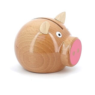 Vilac Wooden Natural + Pink Piggy Bank (Made in France)