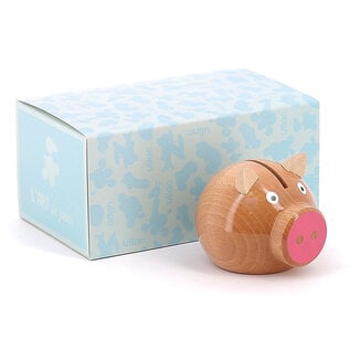 Vilac Wooden Natural + Pink Piggy Bank (Made in France)