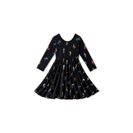 Kyte Baby Midnight Wildflower Print Long Sleeve Bamboo Twirl Dress by Kyte
