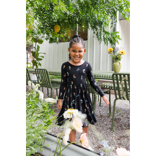 Kyte Baby Midnight Wildflower Print Long Sleeve Bamboo Twirl Dress by Kyte