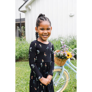 Kyte Baby Midnight Wildflower Print Long Sleeve Bamboo Twirl Dress by Kyte