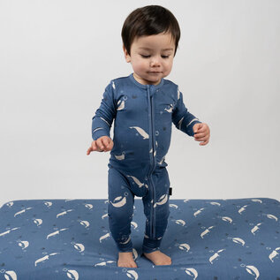Belan J Beluga Whale Print Bamboo Footless Sleeper with Fold-Over Cuffs by Belan J
