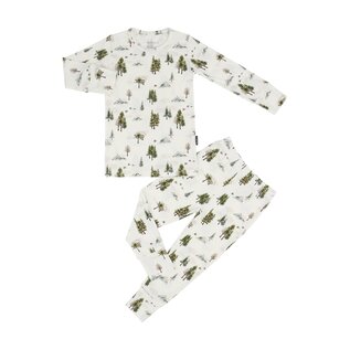 Misty Forest Print Ribbed Bamboo Long Sleeve PJ Set