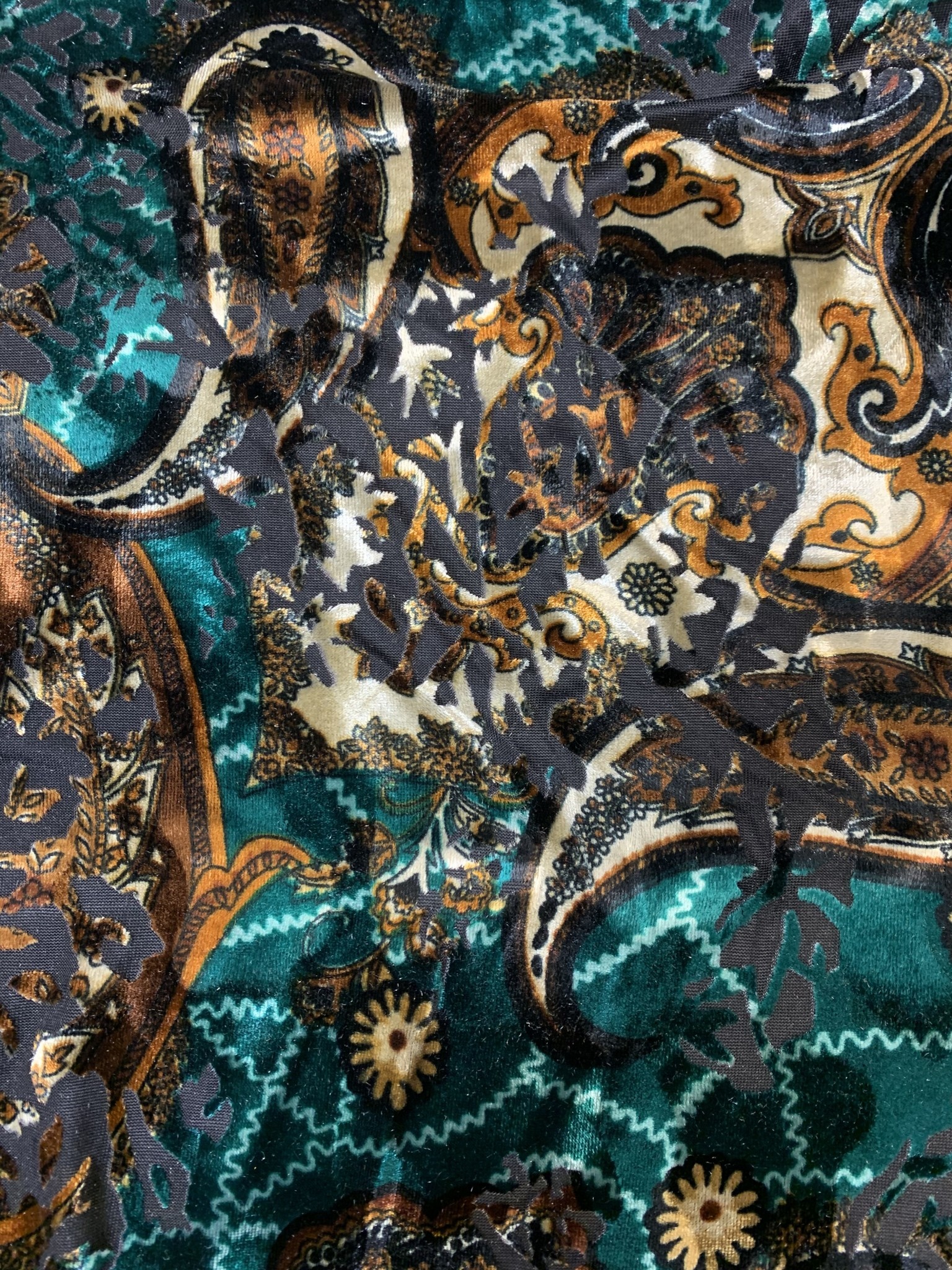Green/Multicolor Paisley Burnout Velvet - Fabrics & Fabrics