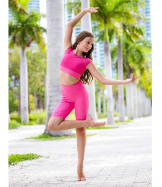 Best Friends Neon Pink Heart on Black Girls Dancewear Crop Top Sports Bra  Set and Optional Matching Cheer Bow and Spandex Shorts Dance Wear 