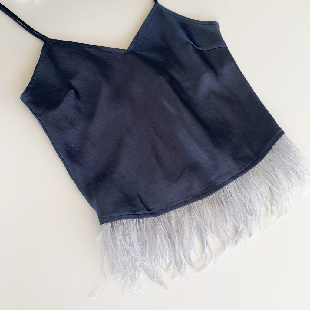 Dreamy Satin Feathered Slip Top