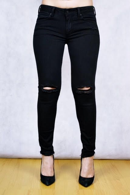 Mid Rise Skinny W Knee Slits