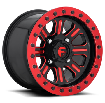 Fuel Off-Road Fuel Off-Road - D911 Hardline Beadlock (Lightweight Ring) Gloss Black w/ Candy Red 15x7 4/156 +38mm