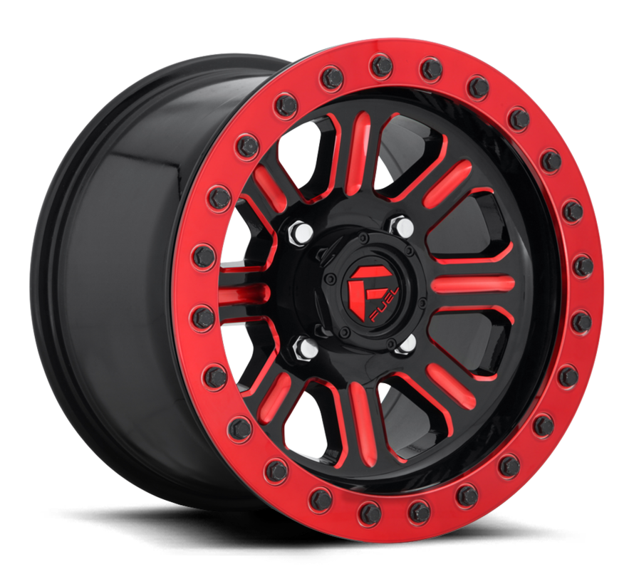 Fuel Off-Road - D911 Hardline Beadlock (Lightweight Ring) Gloss Black w/ Candy Red 15x7 4/156 +38mm
