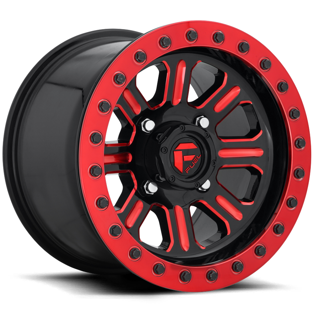 Fuel Off-Road Fuel Off-Road - D911 Hardline Beadlock (Lightweight Ring) Gloss Black w/ Candy Red 15x7 4/156 +38mm