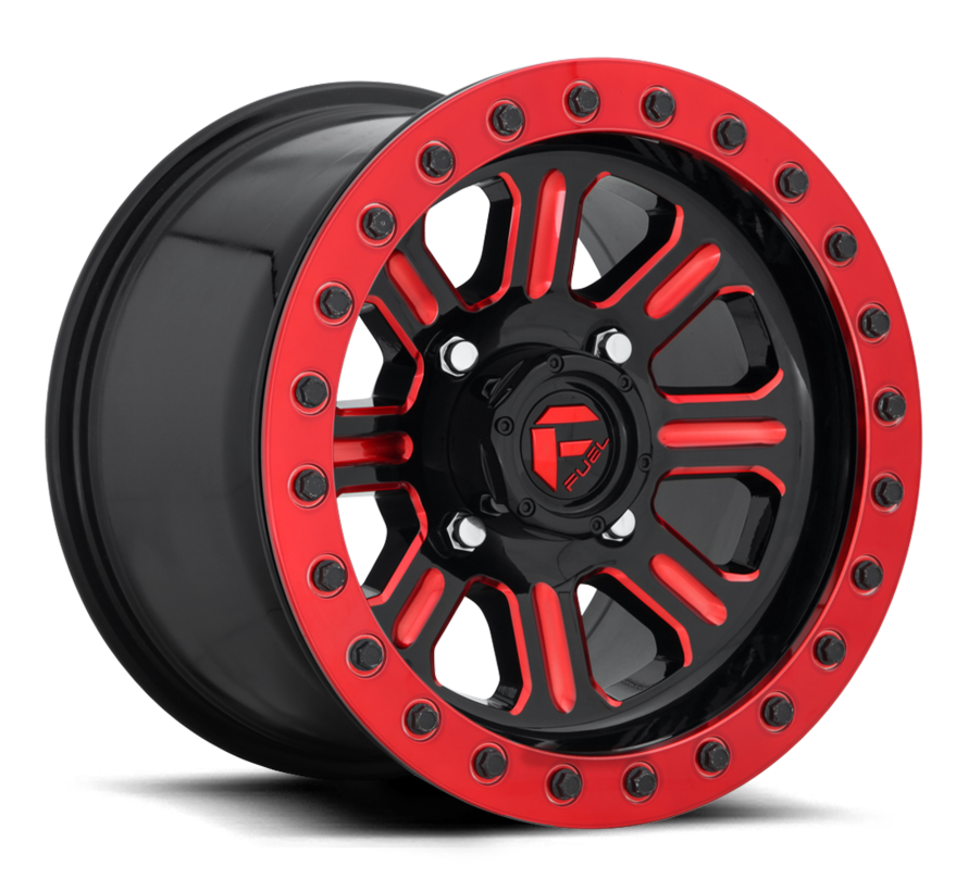 Fuel Off-Road - D911 Hardline Beadlock (Lightweight Ring) Gloss Black w/ Candy Red 15x10 4/156 +25mm