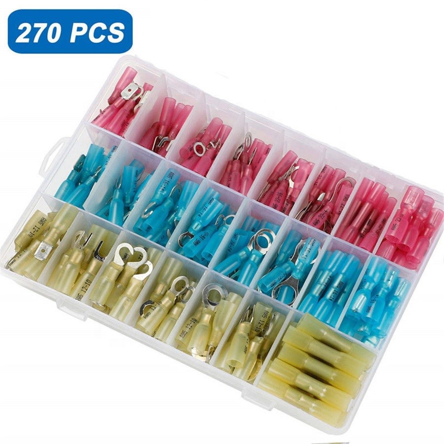 WLO 270 PCS Heat Shrink Wire Connector Kit Electrical Insulated Crimp Marine Automotive Terminals Set