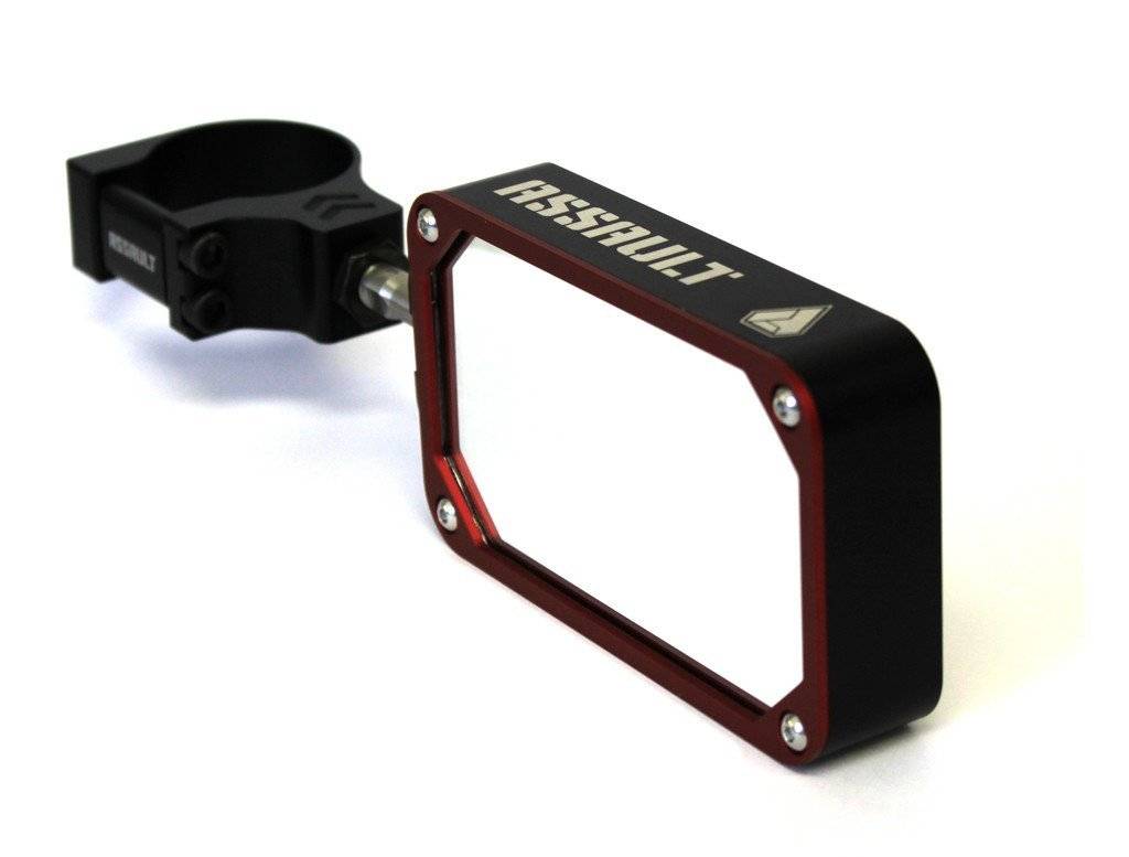 Assault Industries COMBAT Billet Side Mirror (set) w/Clamp Black/Red