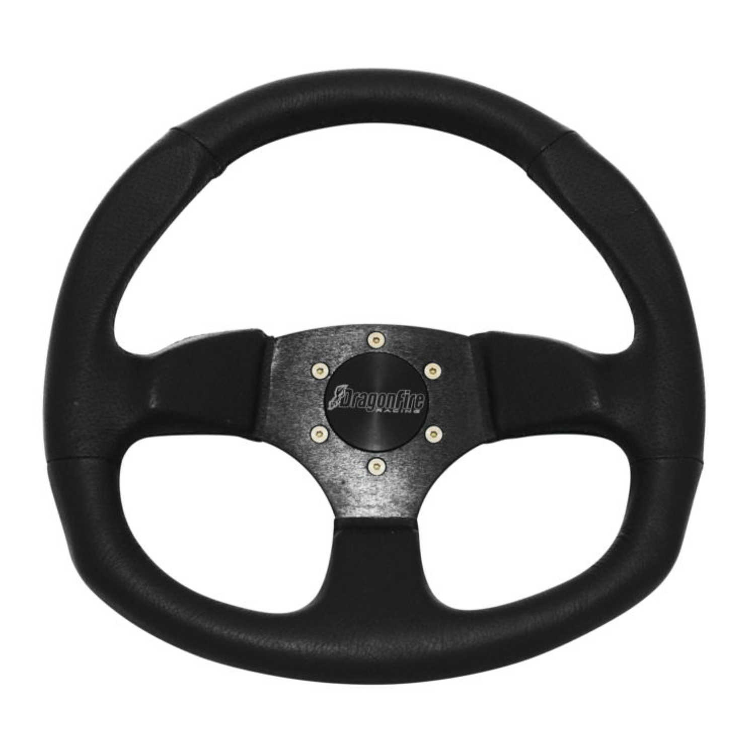 DragonFire Racing DragonFire Racing - Steering Wheel D-Shaped, Vinyl, Black, 0" offset