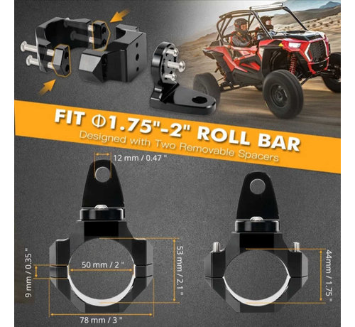 White Lightning White Lightning Offroad - Whip / LED Pod Light/Antenna Bar Clamp Mount - 360 Degree - 1.75" - 2.00"