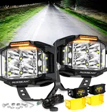 AUXBEAM V-MAX Series | 4 Inch 92W 8960LM Spot Beam Side Shooter LED Square Pod Lights with Amber DRL black covers