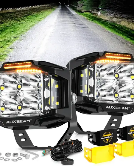V-MAX Series | 4 Inch 92W 8960LM Spot Beam Side Shooter LED Square Pod Lights with Amber DRL black covers