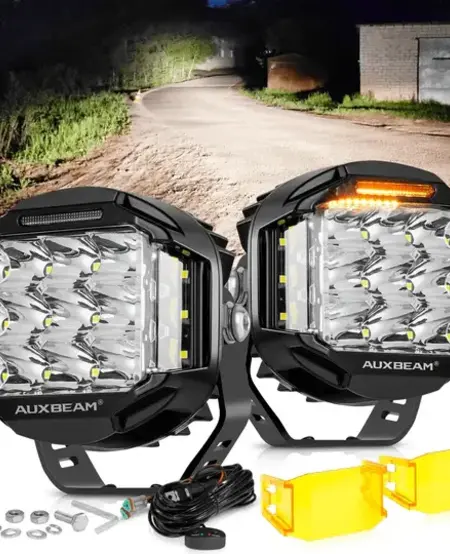 AUXBEAM - V-MAX Series | 5 Inch 168W 16440LM Spot Beam Side Shooter LED Round Pod Lights with Amber DRL