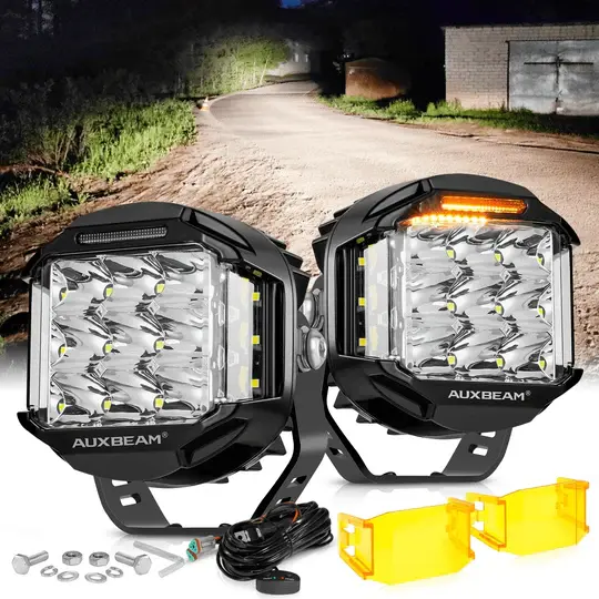 AUXBEAM AUXBEAM - V-MAX Series | 5 Inch 168W 16440LM Spot Beam Side Shooter LED Round Pod Lights with Amber DRL