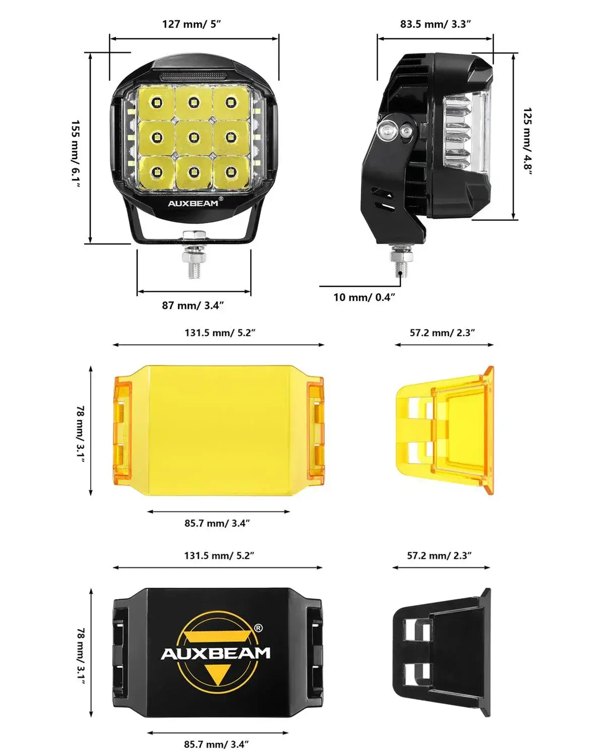 AUXBEAM AUXBEAM - V-MAX Series | 5 Inch 168W 16440LM Spot Beam Side Shooter LED Round Pod Lights with Amber DRL