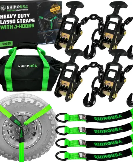 RHINO USA - Car Tie-Down Lasso Straps (J-Hooks)