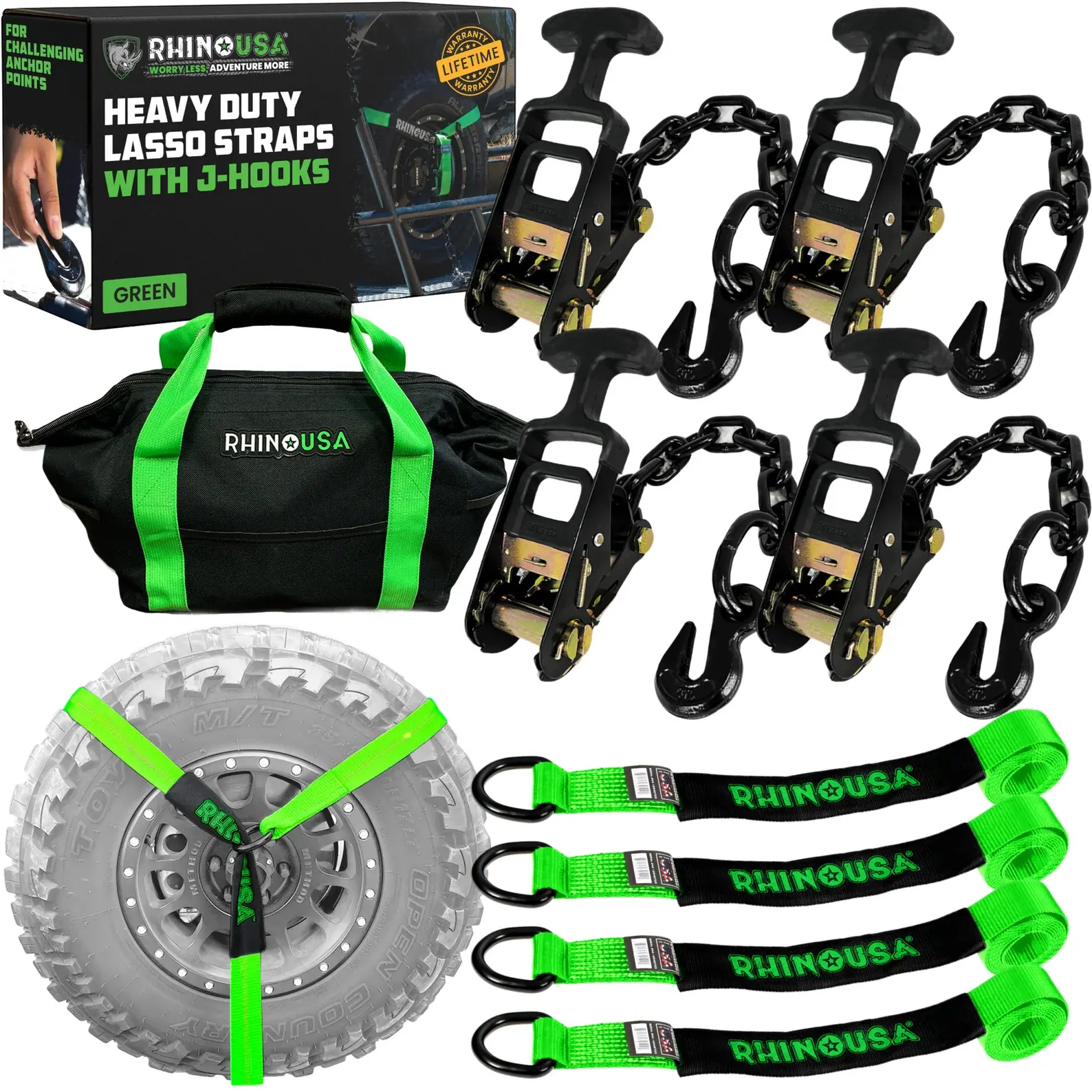 RHINO USA RHINO USA - Car Tie-Down Lasso Straps (J-Hooks)