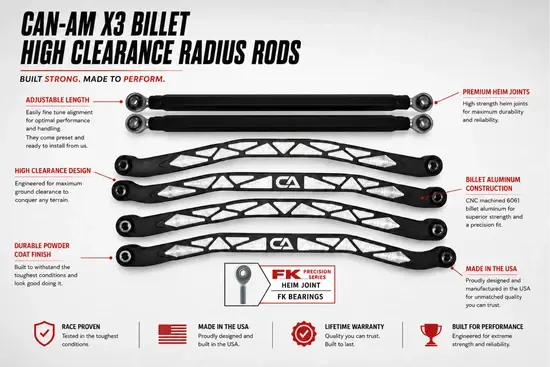 CA Technologoes USA CA TECH - Can-Am X3 Billet High Clearance Radius Rods (72") (VARIOUS COLORS)