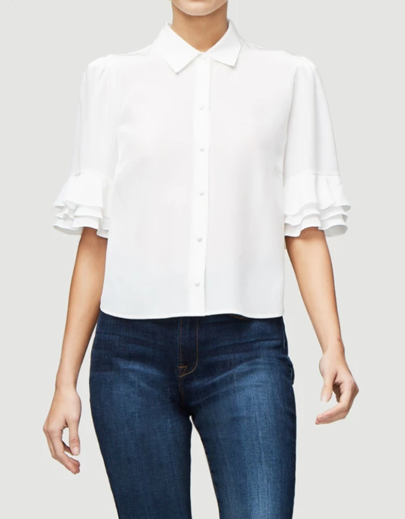 white silk ruffle blouse