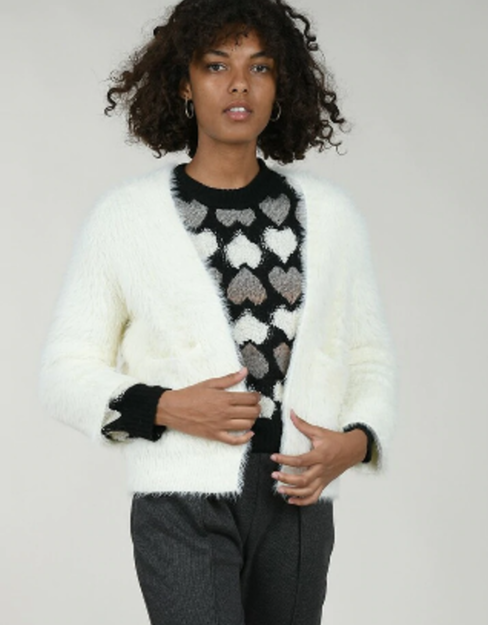 furry black cardigan