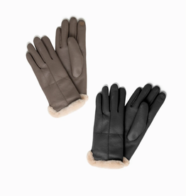 Look By M Faux Fur Trim Leather Gloves